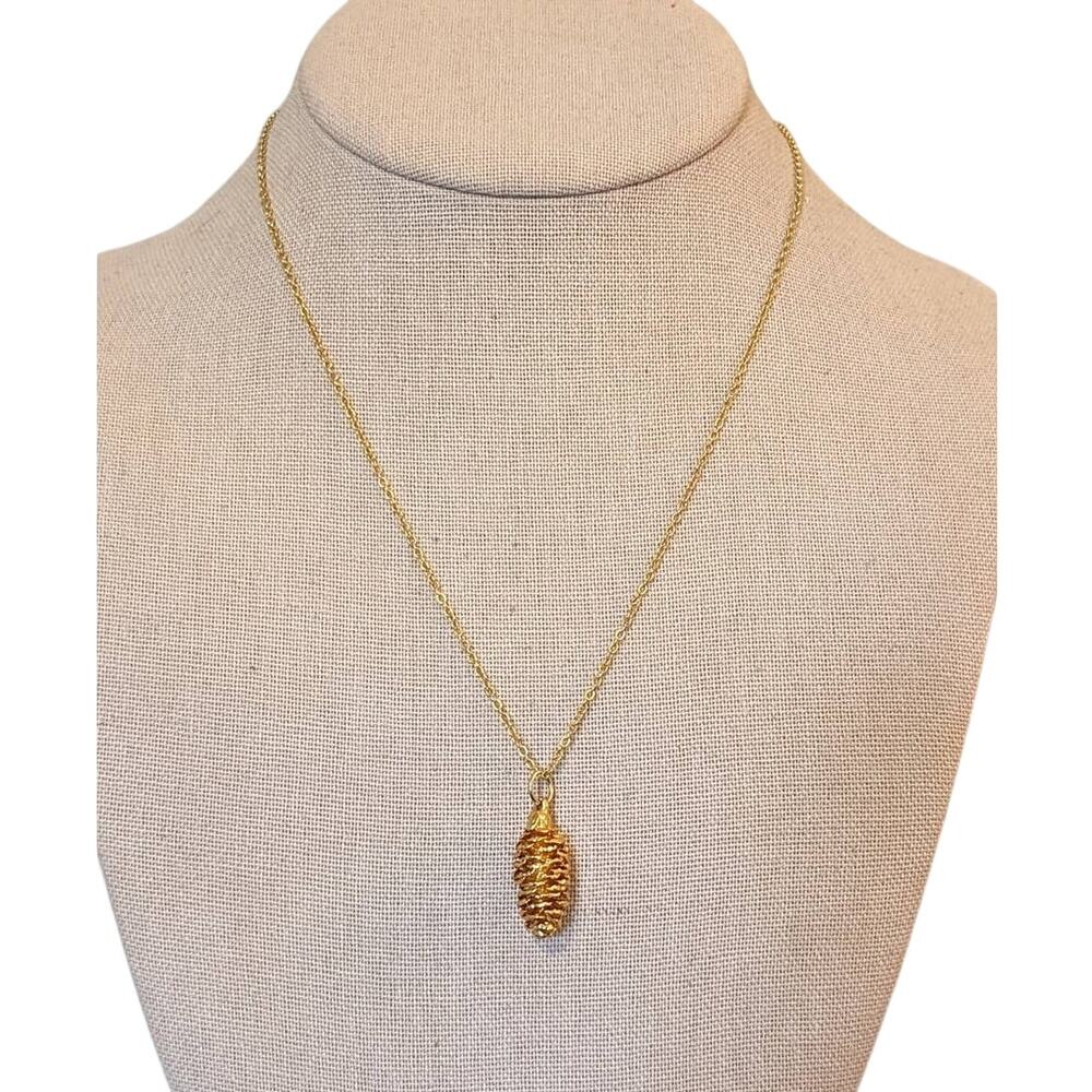 Gold Plated Pine Cone Necklace on 17" Gold Tone Chain